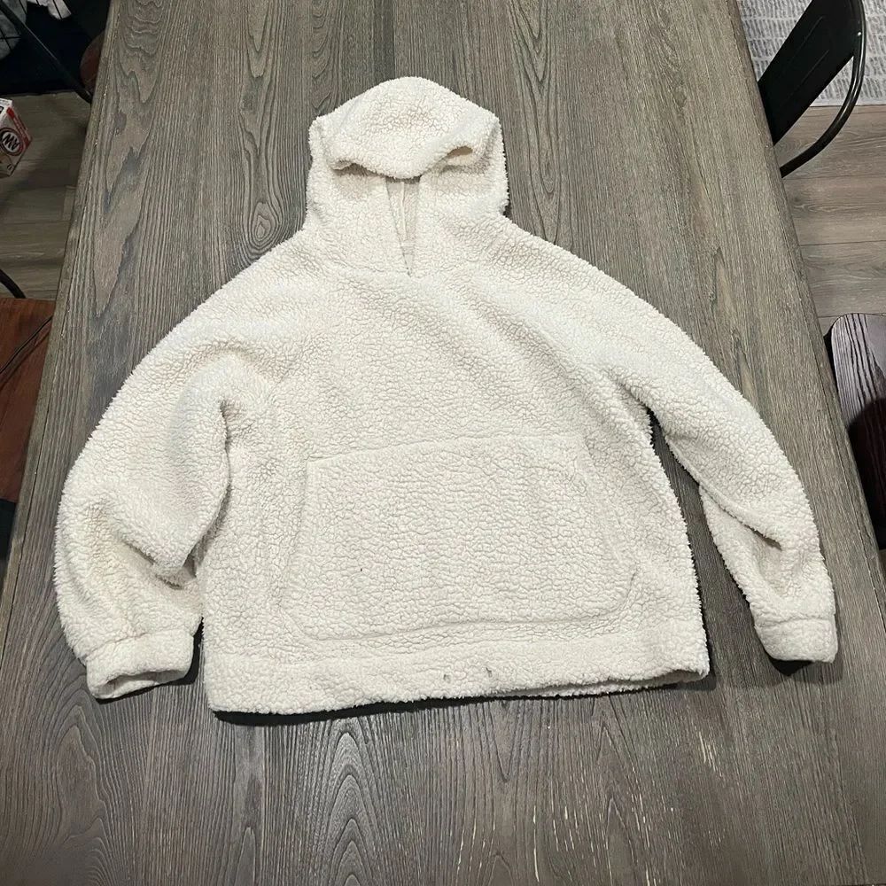 American Eagle Teddy Sherpa Fleece Hoodie Sweatshirt Long Sleeve Cream SIze M